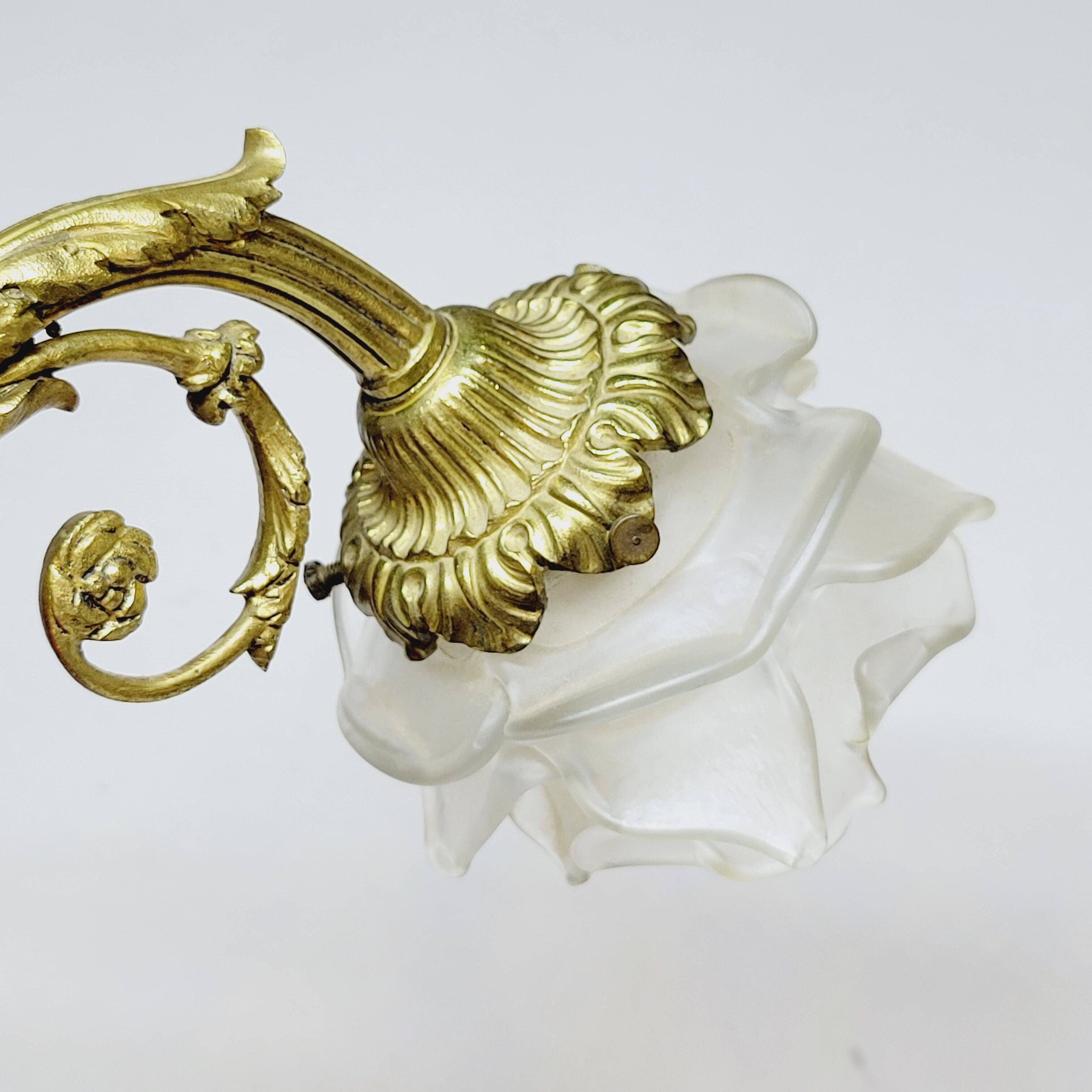 2 19th Century Gilt Bronze Wall Sconces with Molded Glass Globes in the Shape of