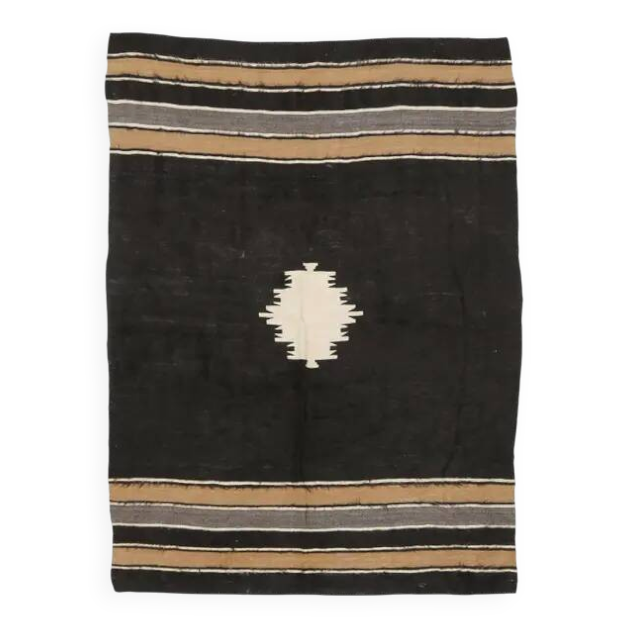 Vintage Turkish Hand-Knotted Wool Cotton Brown Kilim Area Rug 137x190