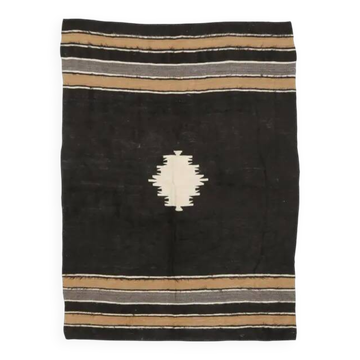 Vintage Turkish Hand-Knotted Wool Cotton Brown Kilim Area Rug 137x190