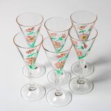 Set of 6 Mid-century Rare Floral Design Champagne Flutes / Italy / 1960s