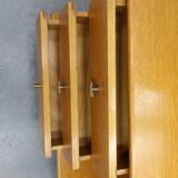 Vintage kaptafel met drieluik spiegel eiken