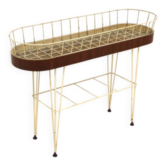 Scandinavian metal and mahogany planter, Sweden, 1950