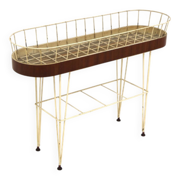 Scandinavian metal and mahogany planter, Sweden, 1950