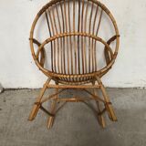 Vintage 70s rattan bamboo wicker shell armchair