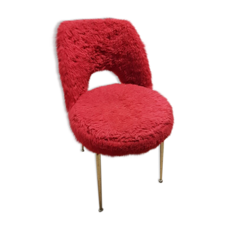 Vintage Chaise Moumoute Fourrure Couleur Rouge Années 60/70 Ancien Déco  Rétro 