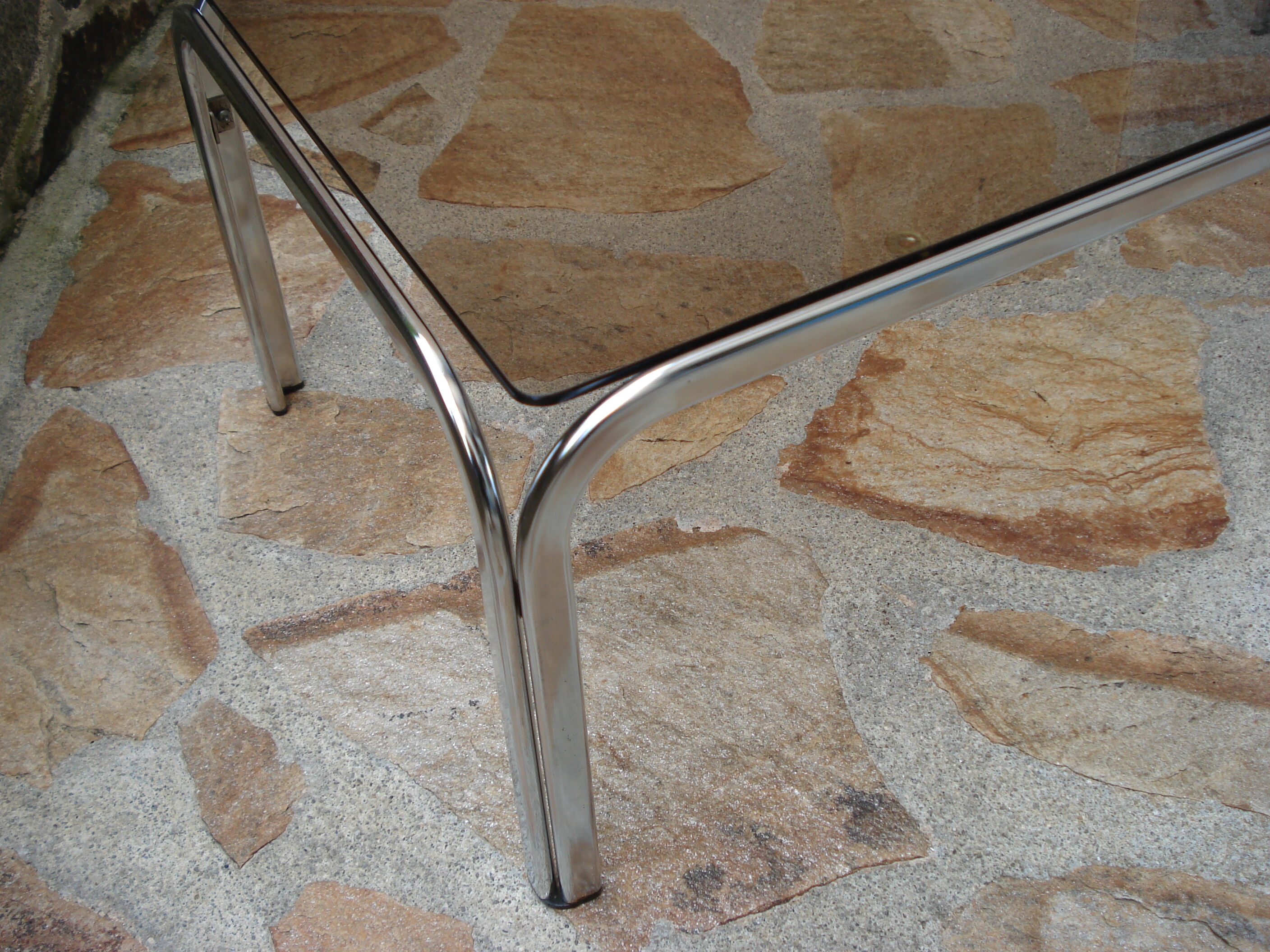 COFFEE TABLE 1970 PIETEMENT CHROME TOP GLASS SMOKE BROWN