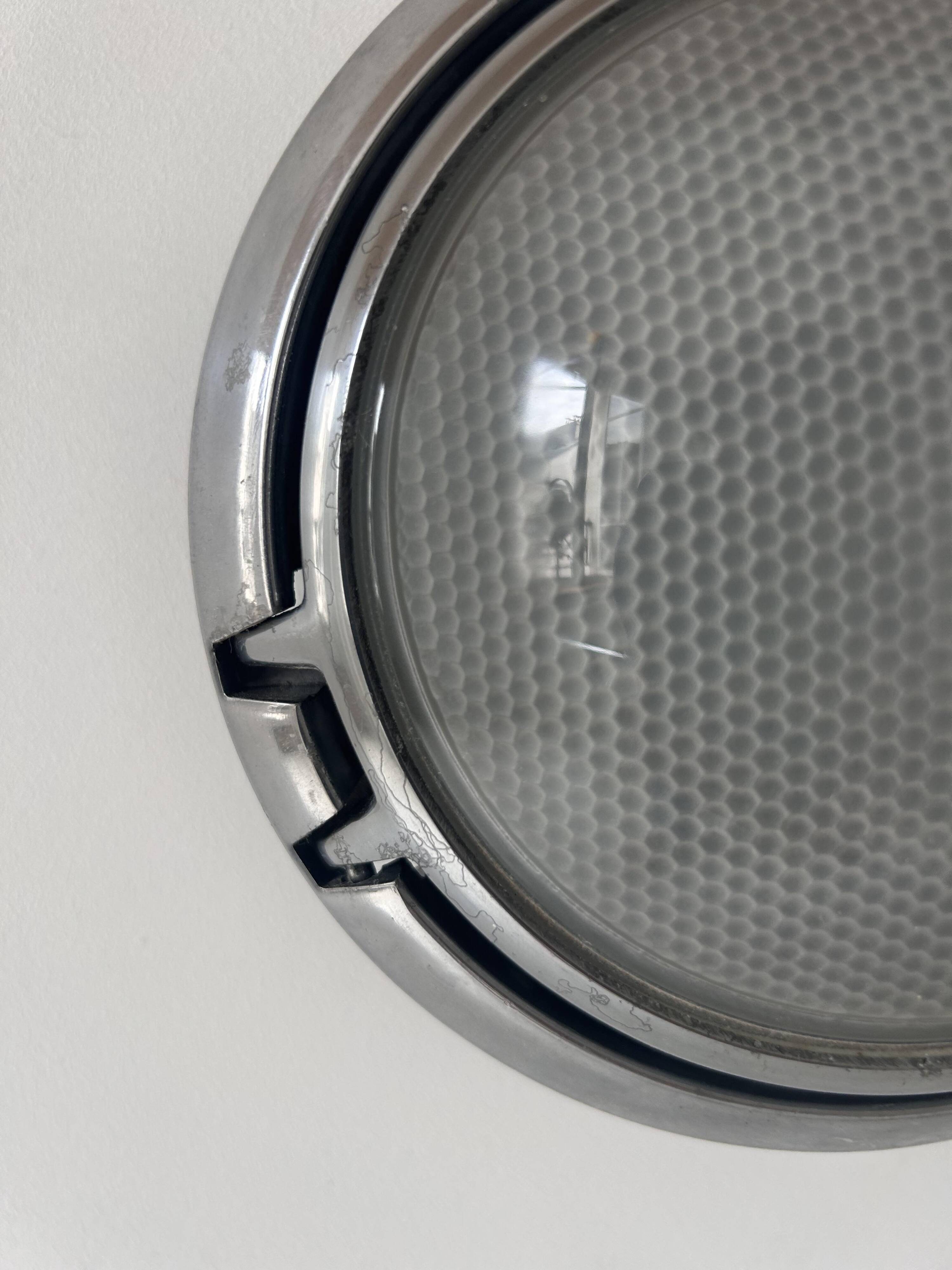 Pair of vintage wall lights, chrome and honeycomb sandblasted glass, Italy 1980