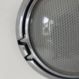 Pair of vintage wall lights, chrome and honeycomb sandblasted glass, Italy 1980