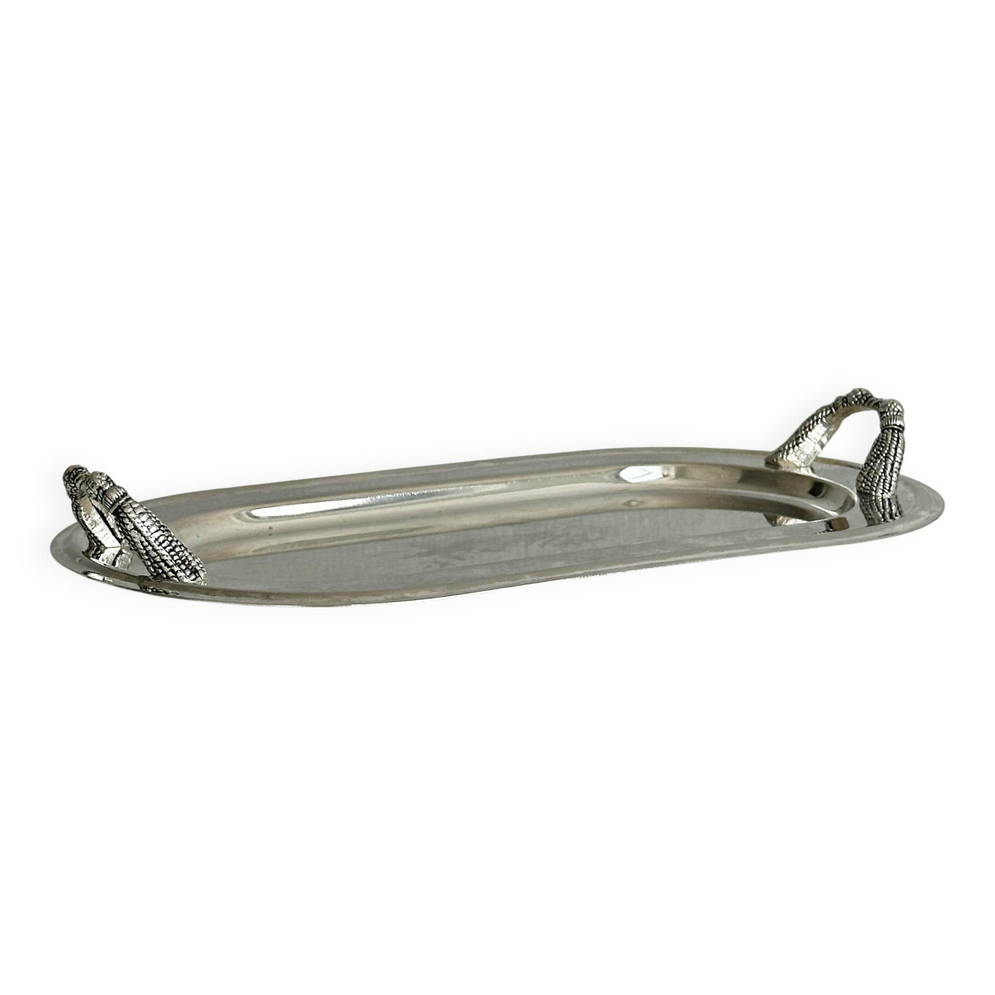 Vintage silver plateau with knot handles.
