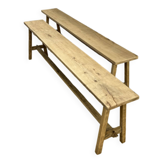 Pair of solid wood farmhouse benches (alder)