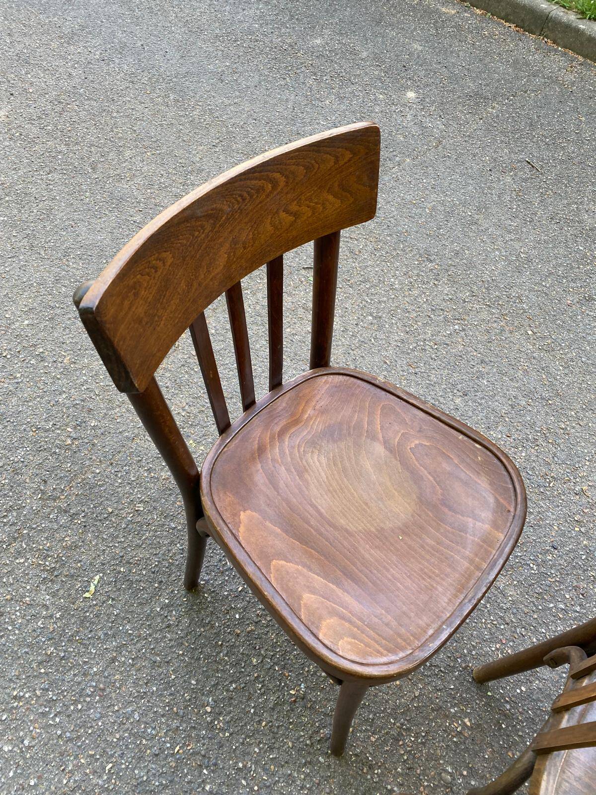4 dark oak satin bentwood bistro chairs