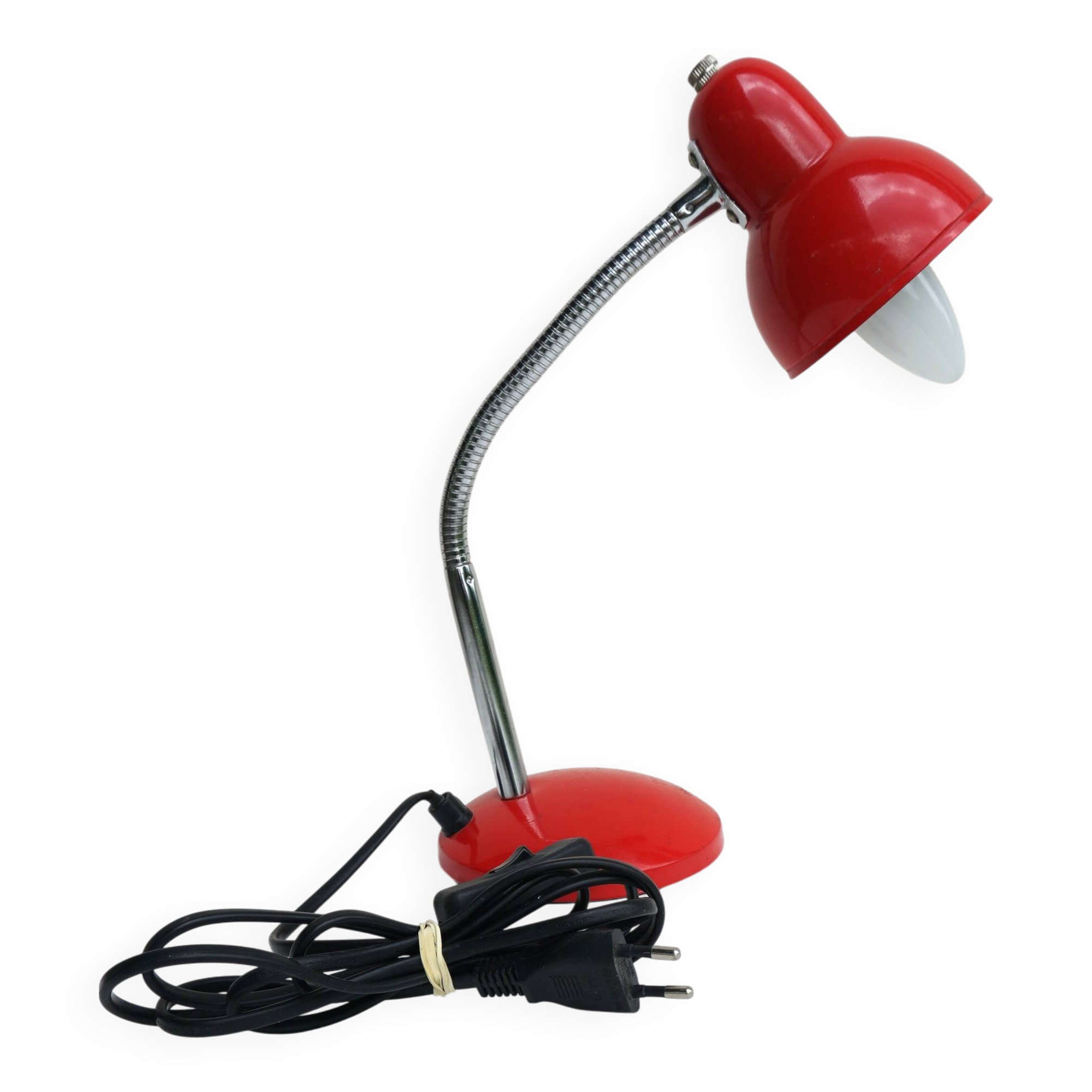Red flexible metal desk lamp from the 60s