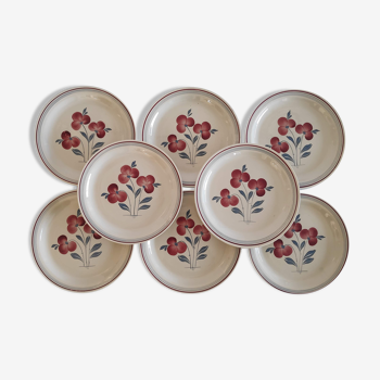 Lot de 8 assiettes plates Ceranord à motif floral des années 60