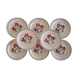 Lot de 8 assiettes plates Ceranord à motif floral des années 60