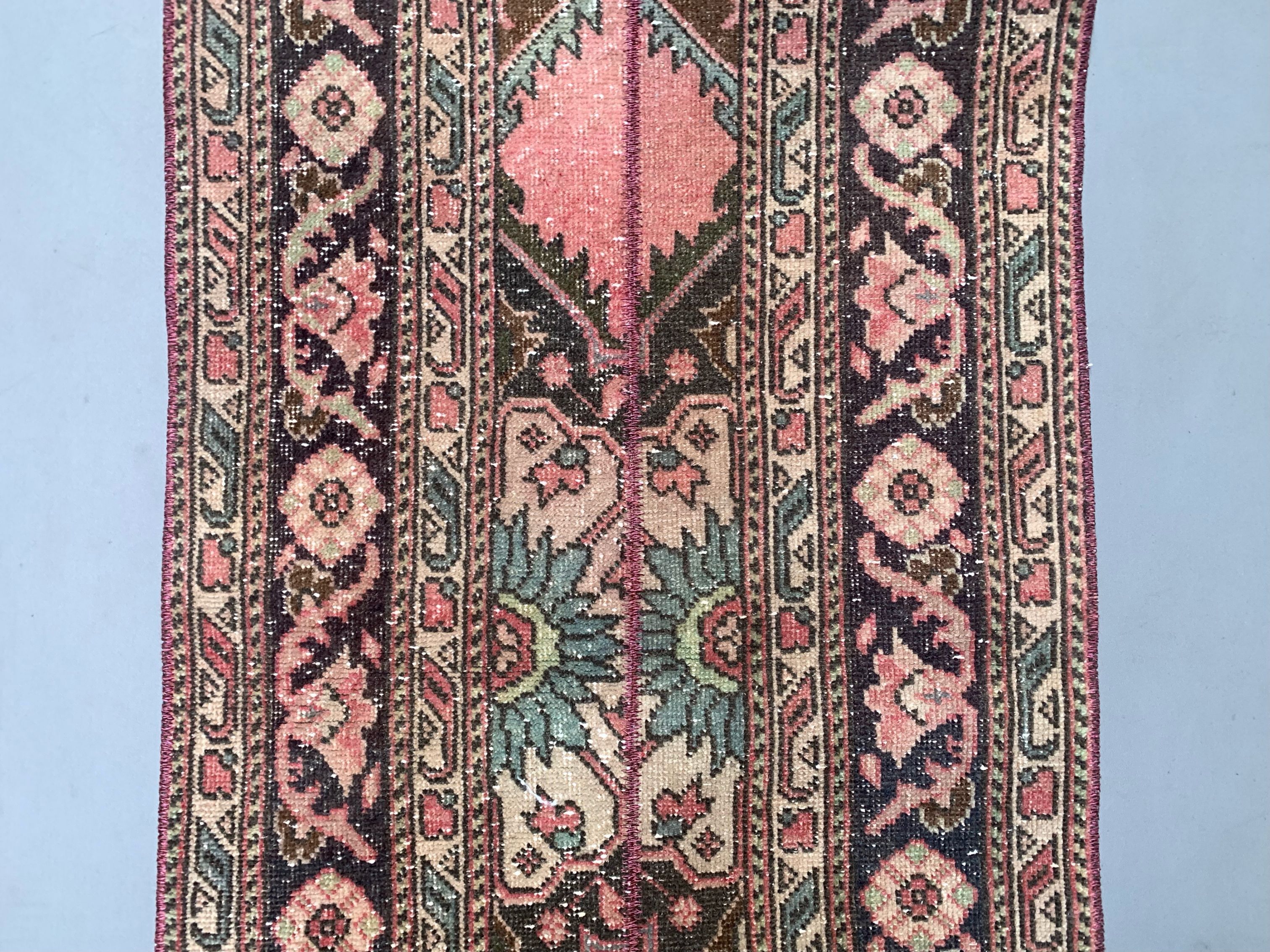 Distressed turkish narrow runner 409x70 cm wool vintage tribal rug