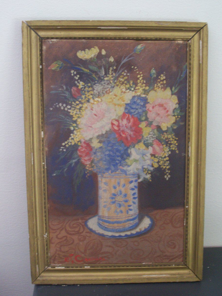 Old flower pot painting signed