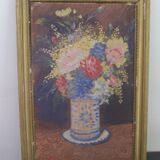 Ancienne peinture pot de fleur signée