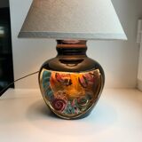 Black and grey Vallauris fish lamp with linen lampshade 70s