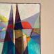 Oil on Swedish panel – 'Geometric Composition' by Stellan Widholm – Signed – vintage and framed – 35 × 32 × 5 cm