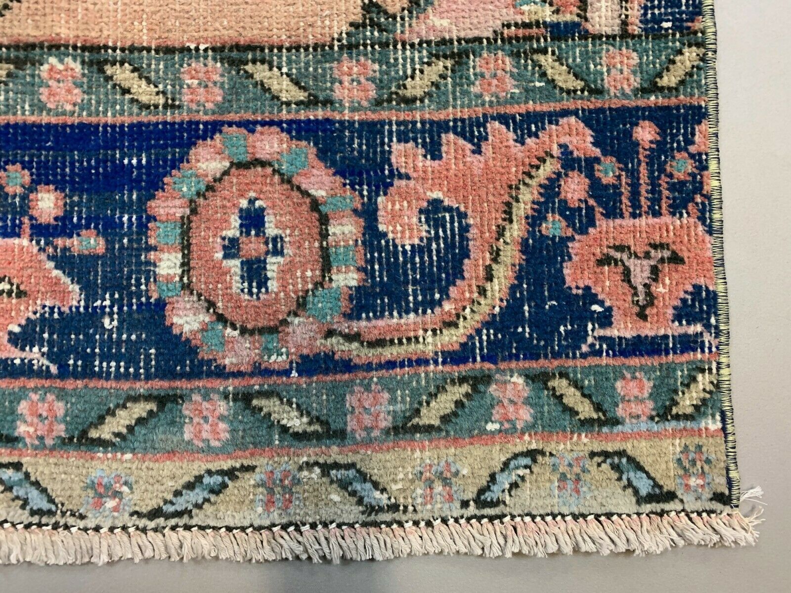 Distressed Turkish Runner 370x86 cm wool Vintage Tribal Rug Black Pink Beige