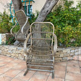 Pair of rocking-chairs in rattan 70s