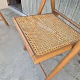 Set of 4 vintage Italian folding chairs in cane 1970s