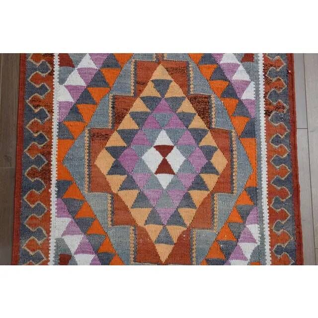 1970s Vintage Turkish Oushak Handmade Wool Cotton Brown Runner Rug 101x314
