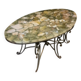 Table basse vintage en aragonite de Madagascar et fer forgé