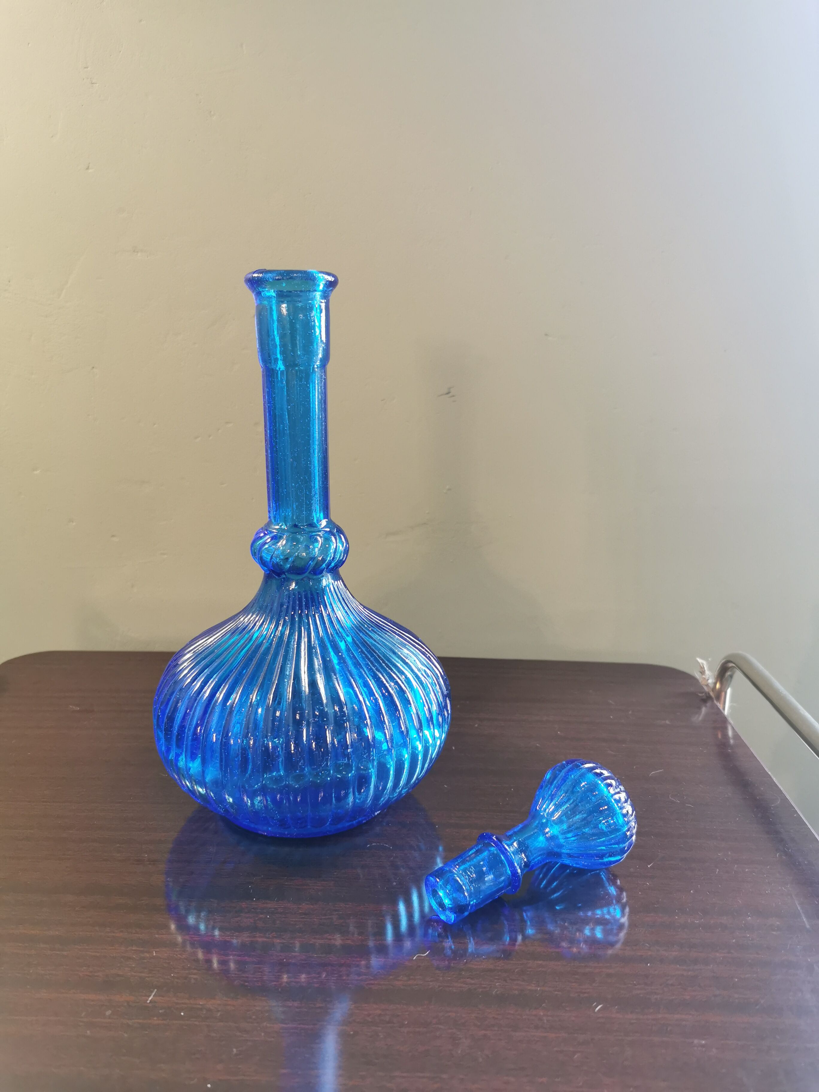 Vintage blue fluted decanter