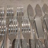 6 fish cutlery pieces, 12 pieces, silver-plated metal, Christofle silversmith, Perles