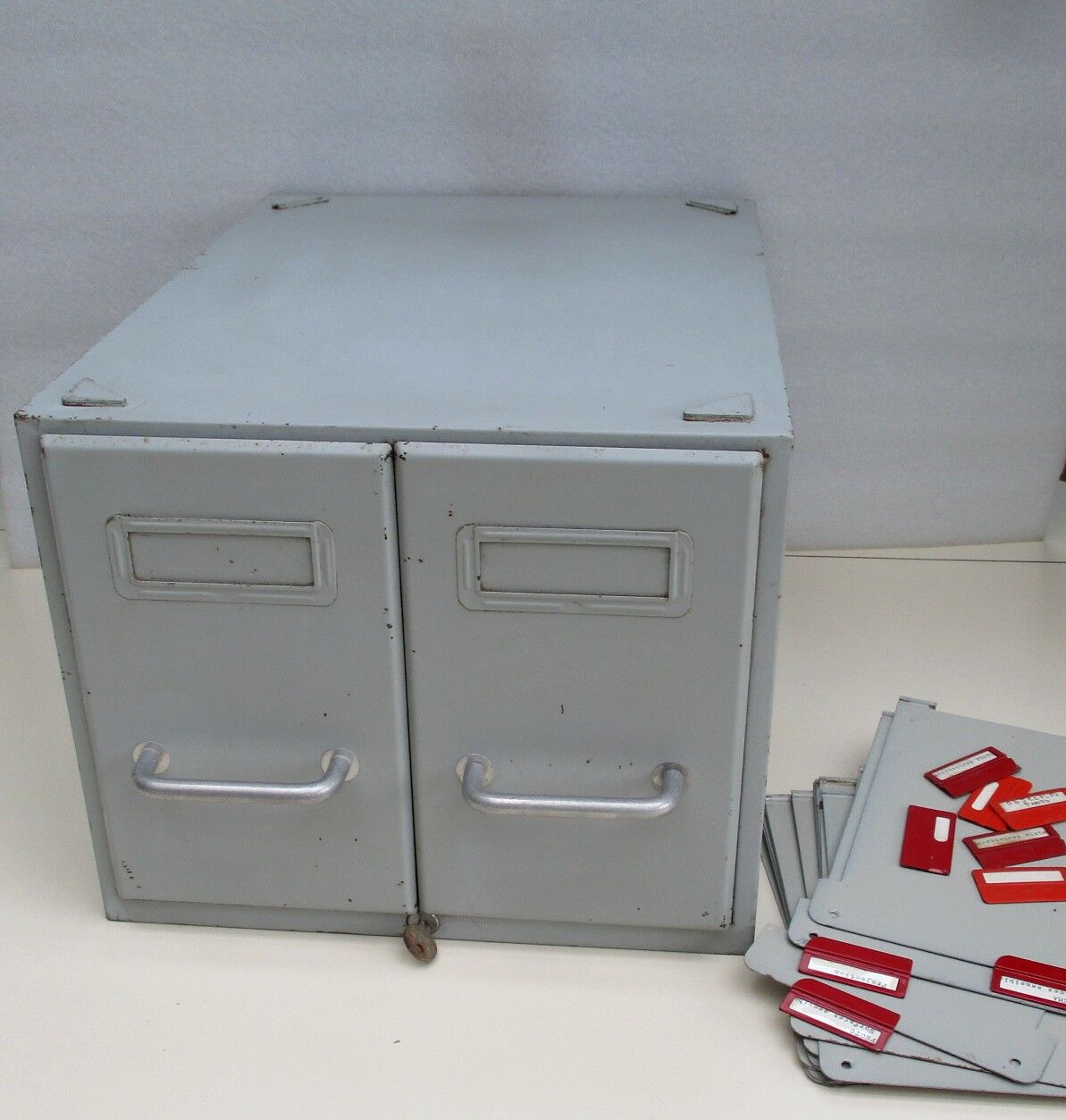 Vintage metal box with 2 drawers -industrial furniture grey