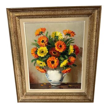 Peinture huile sur toile bouquet de fleurs