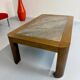 Old coffee table in wood and granite stone, vintage design from the 70s