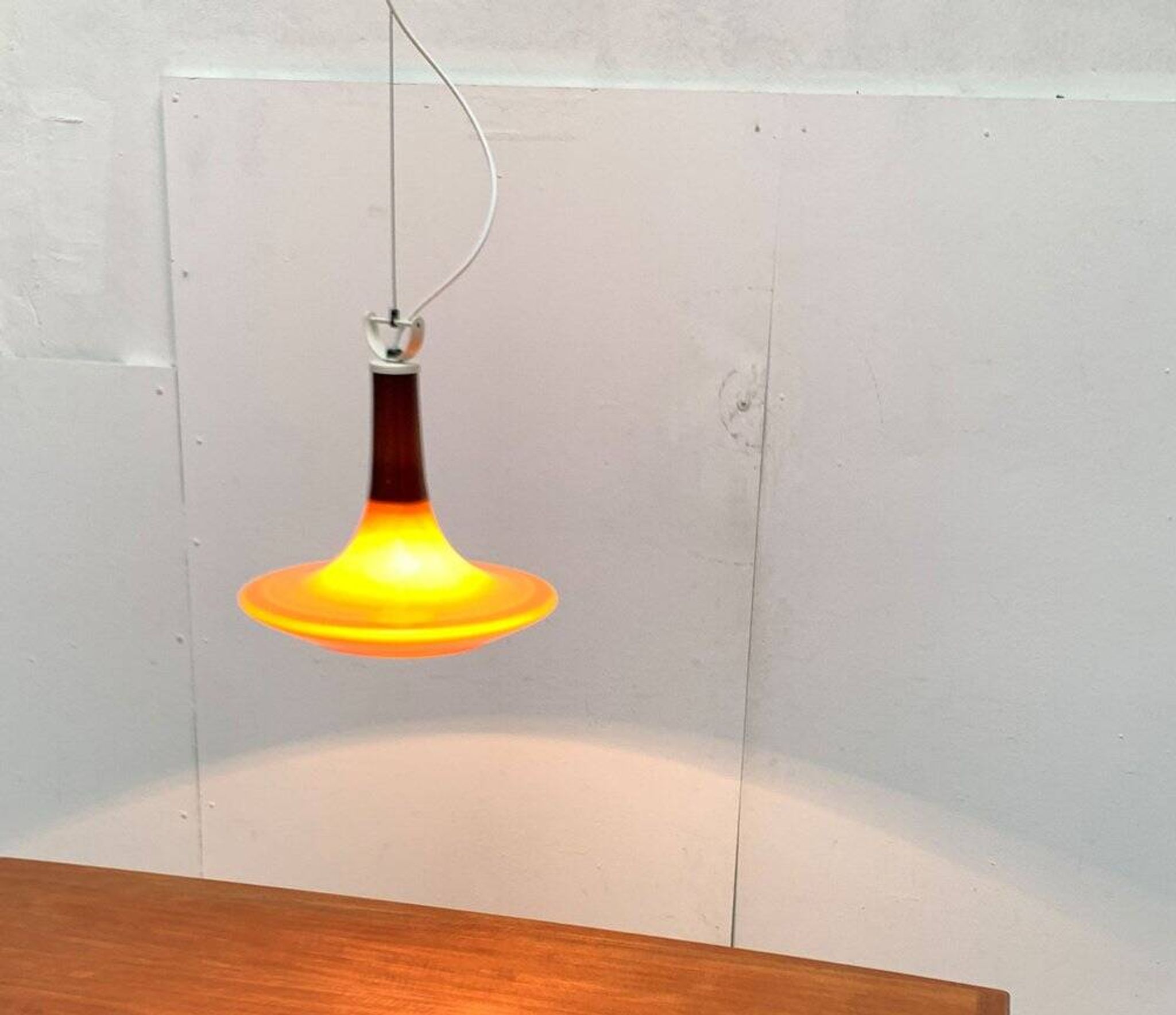 Mid-century glass tulip pendant by Peill & Putzler, 1960s.