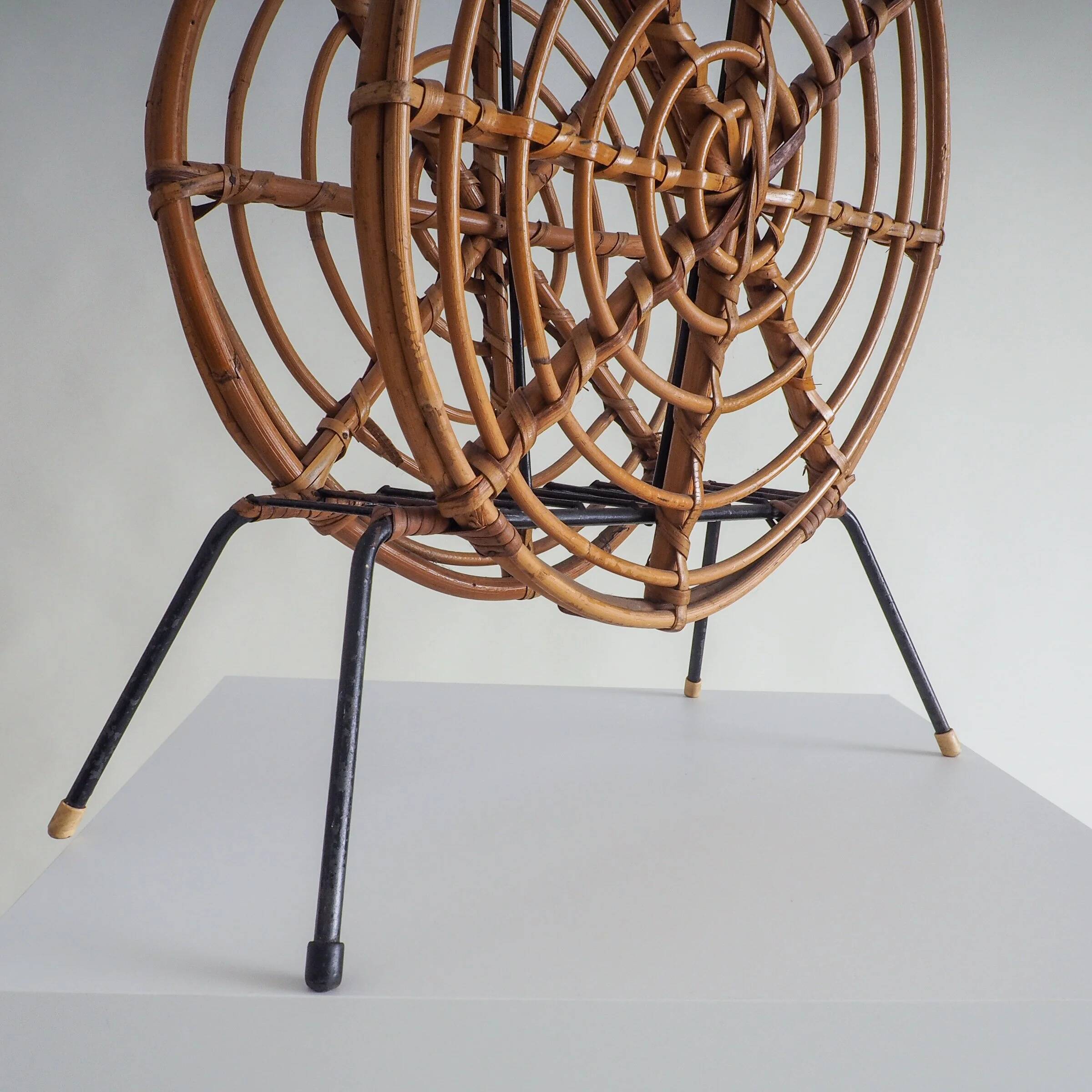 Mid-century round rattan magazine holder