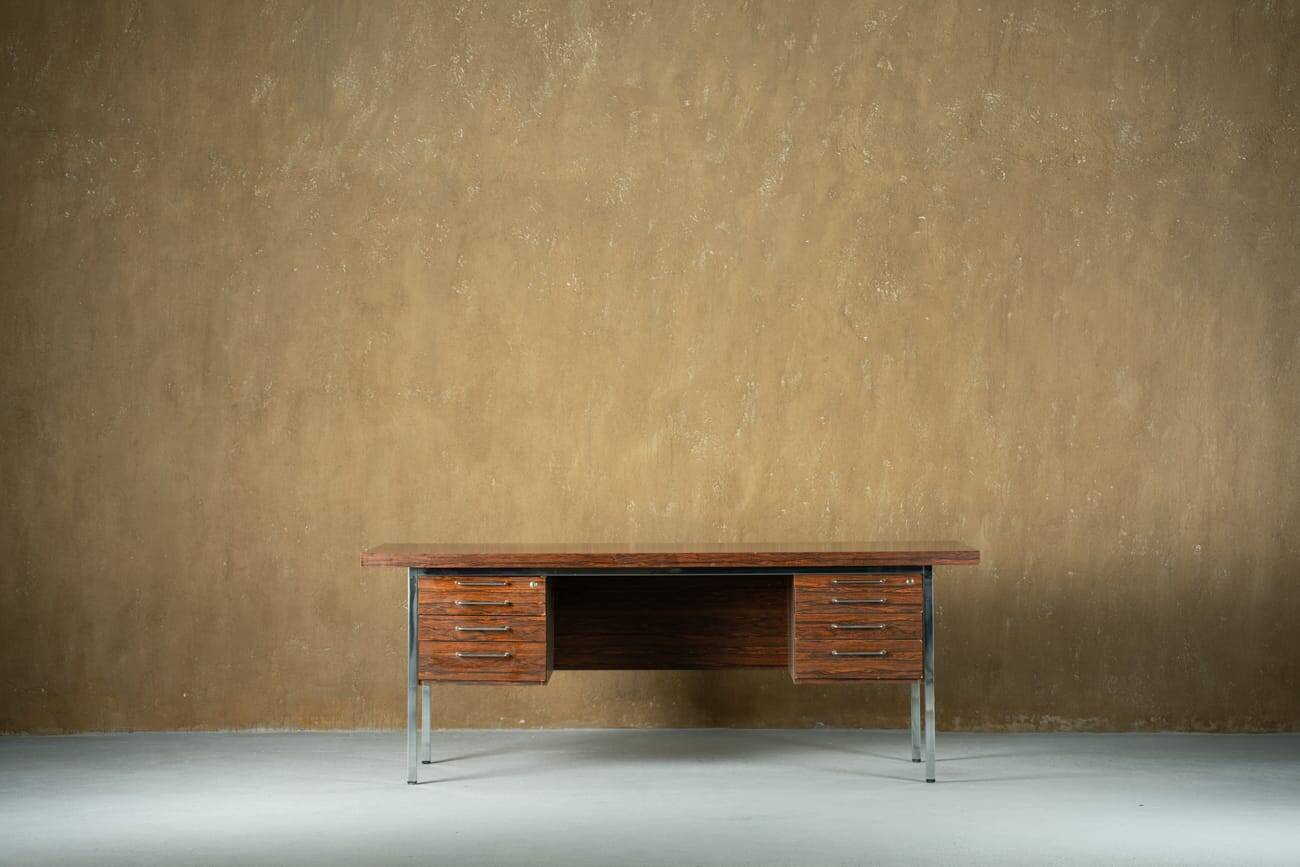 Mid-century rosewood and metal desk, Denmark 1970s