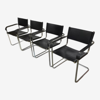 Ensemble de 4 fauteuils noir et chrome