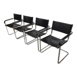 Set of 4 bauhaus cantilever chairs black leather and chrome design