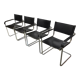 Set of 4 bauhaus cantilever chairs black leather and chrome design