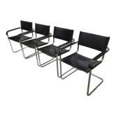 Set of 4 bauhaus cantilever chairs black leather and chrome design