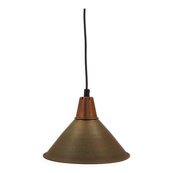 Lampe suspendue en laiton danois, abat-jour conique industriel, années 1960