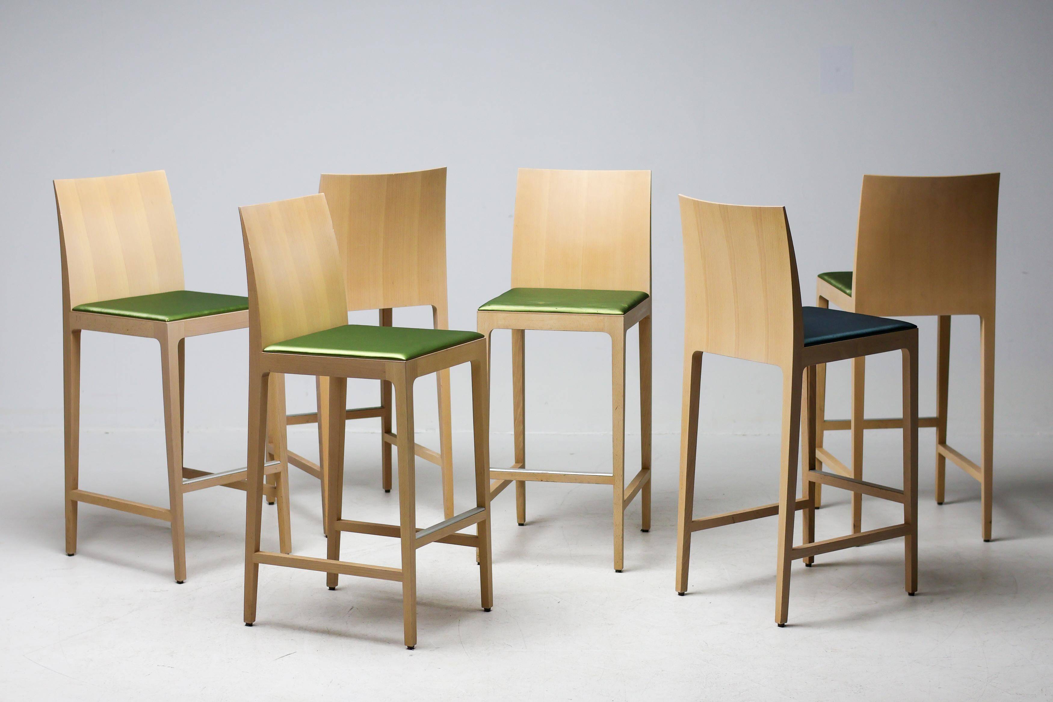 Set of six beech bar stools "Anna" by Crassevig, Italy, 1990s.