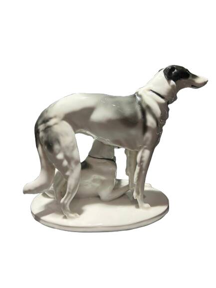 Sculpture representing two ceramic dogs