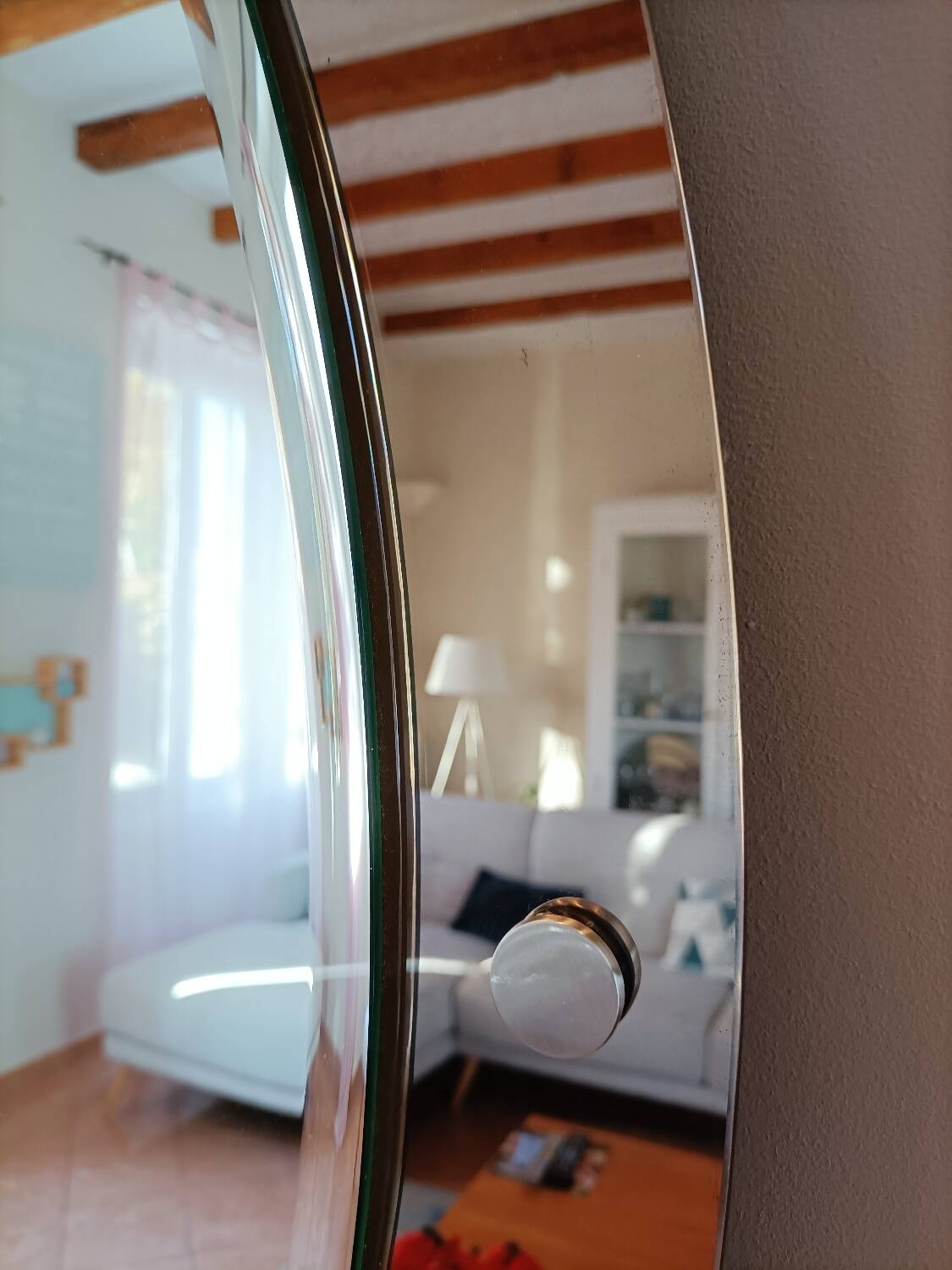 Vintage oval smoked glass mirror