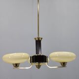 Art Deco brass and wood chandelier with champagne glass, Czechoslovakia 1930s
