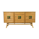 Rattan sideboard, Vallauris tiles, 1950s