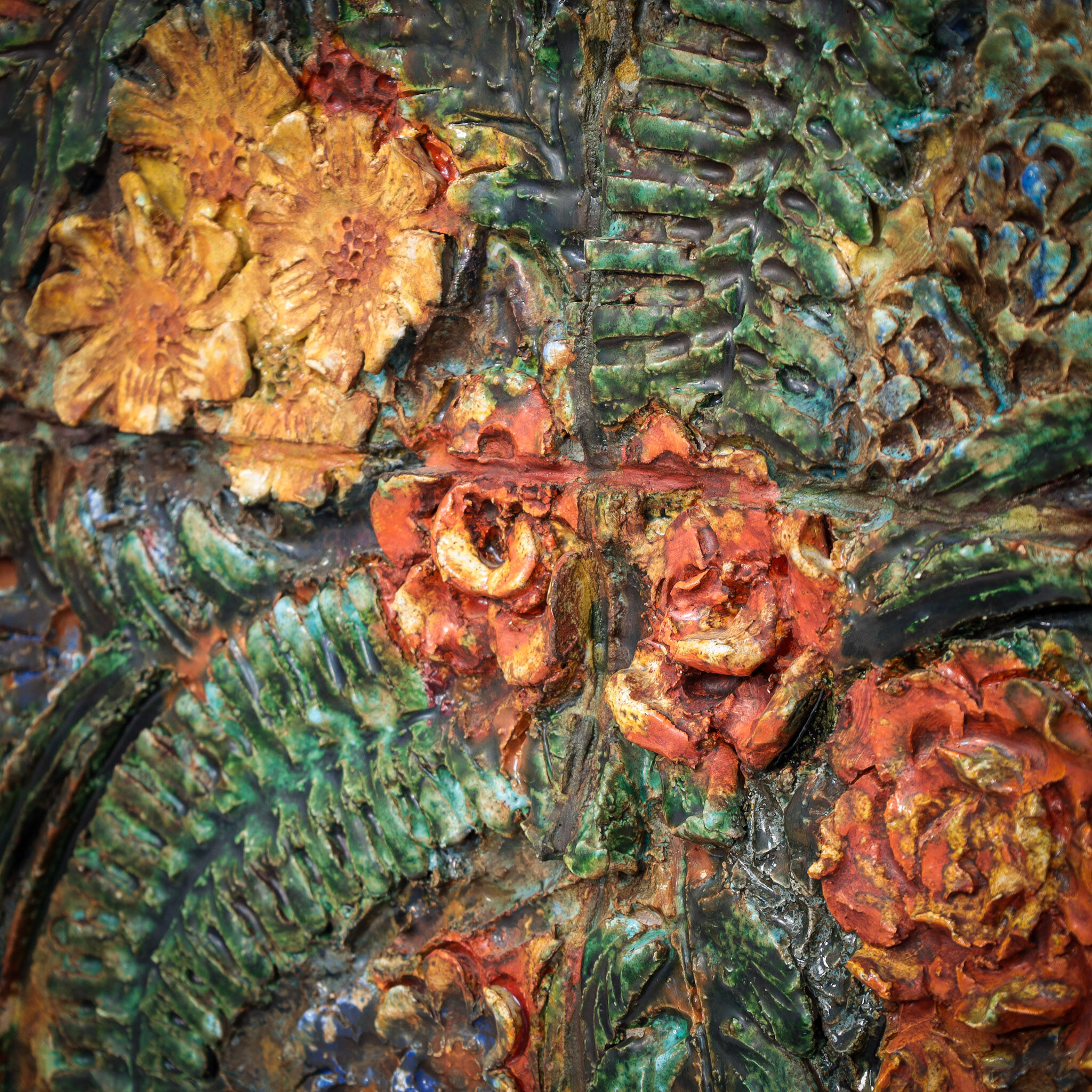 Ceramic floral relief wall sculpture by Neubauer, 1970s