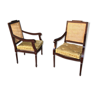 Paire de fauteuils Louis XVI a crosse acajou massif Canage