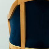 Poltroncina vintage in legno massello velluto blu anni ’50 modernariato