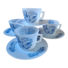 Set 4 coffee cups and blue & white sub-cups canvas style Jouy Arcopal